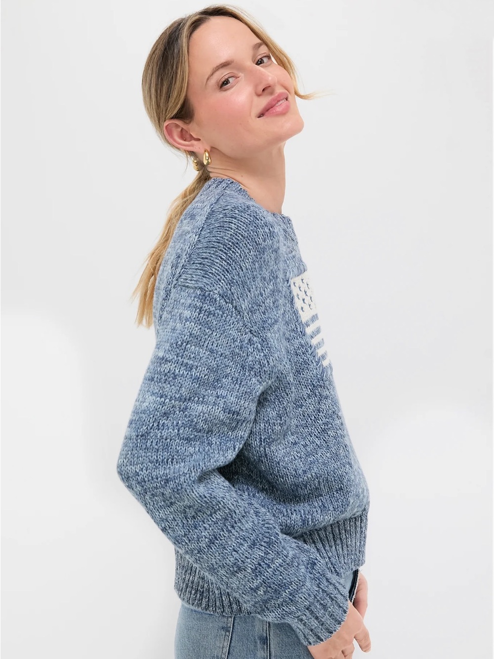 TUCKERNUCK Marled Blue Cotton Americana Flag Sweater - Picture 5 of 15